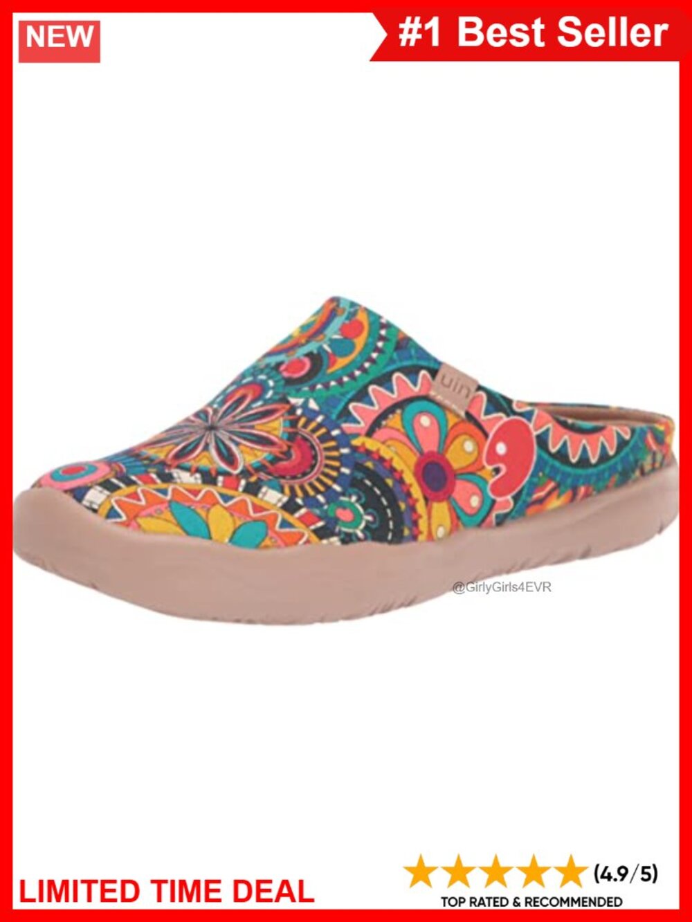 UIN Women's Art Painted Slip On Mules Wide Toe Casual Travel Slippers